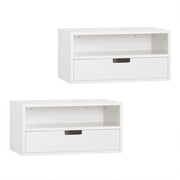 SoBuy | Set di 2 comodini sospesi bianchi senza ruote | Tavolino da letto con 2 cassetti | Comodini per camera da letto in MDF | 45×25×22 cm | Capacità di carico 20 kg | NKD03-Wx2