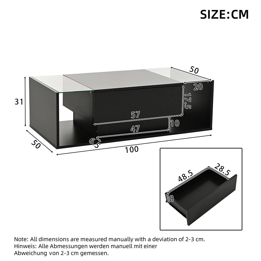 Tavolino minimalista - Xylo - 100x50cm vetro LED nero