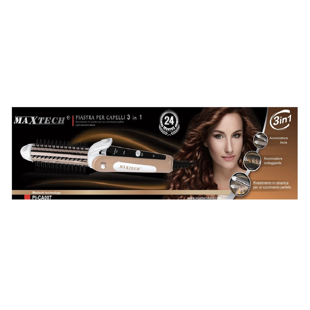Trade Shop - Piastra Capelli In Ceramica Liscio Acconciatura 3in1 Onde Ondulato 360° Pi-ca007 -