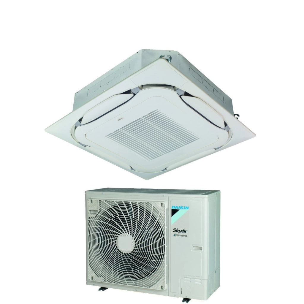 Climatizzatore Condizionatore Daikin Bluevolution Inverter a Cassetta Round Flow SkyAir Alpha-Series 48000 Btu FCAG140B + RZAG140NY1 Trifase R-32 Wi-Fi Optional Con Griglia Standard