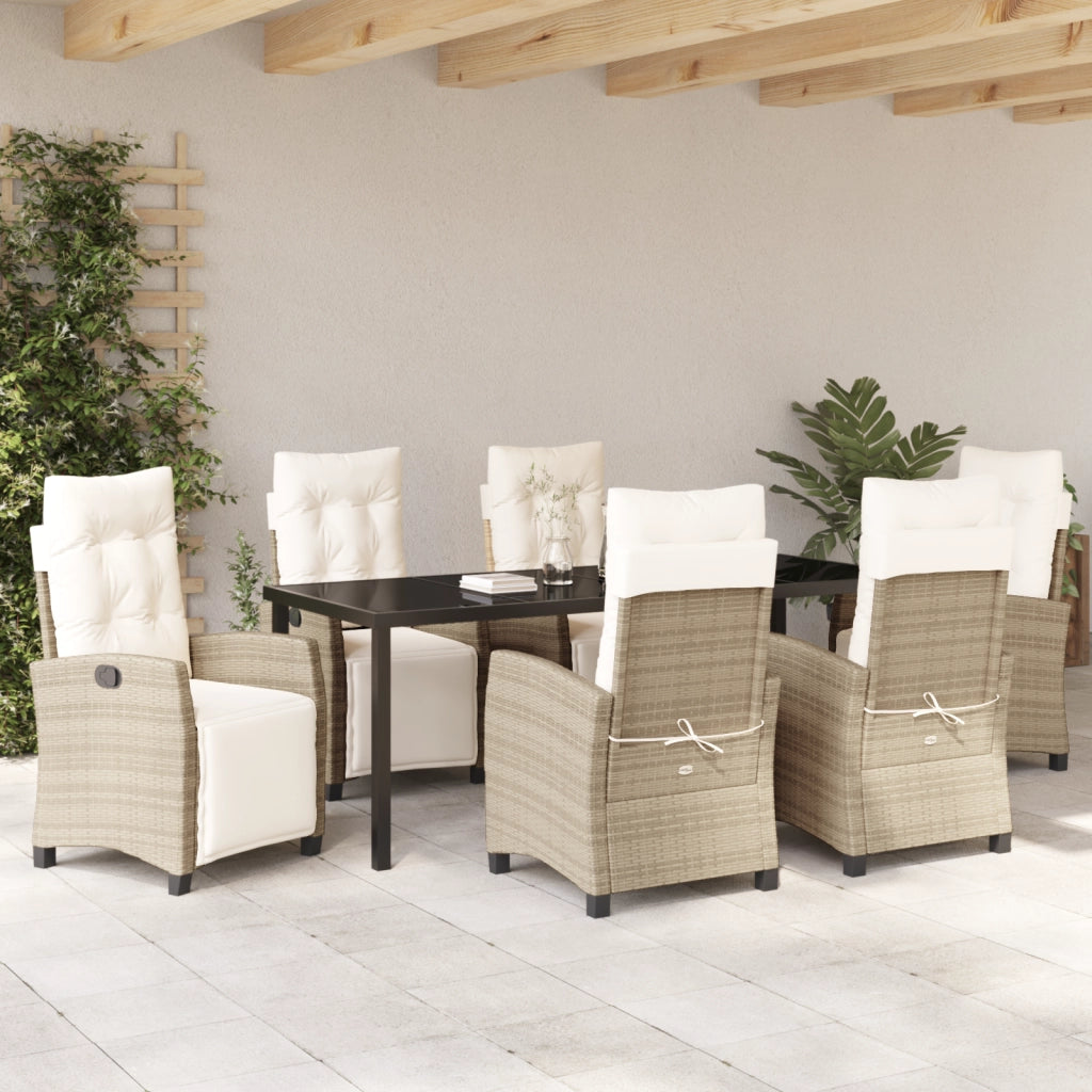 Set da Pranzo da Giardino da 7 Pezzi in Rattan PE Beige