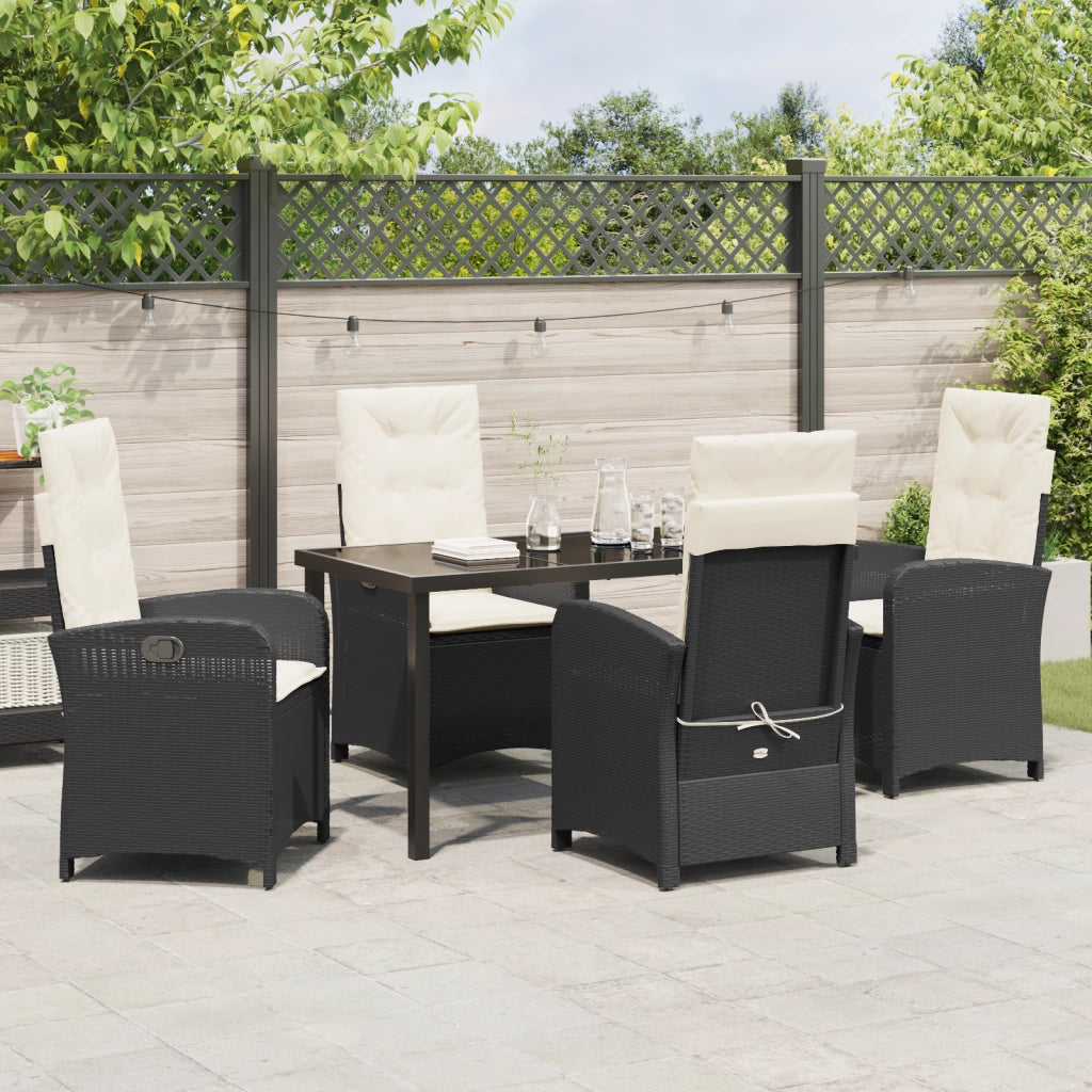 Set da Pranzo da Giardino 5 Pezzi con Cuscini Rattan Polimerico Nero