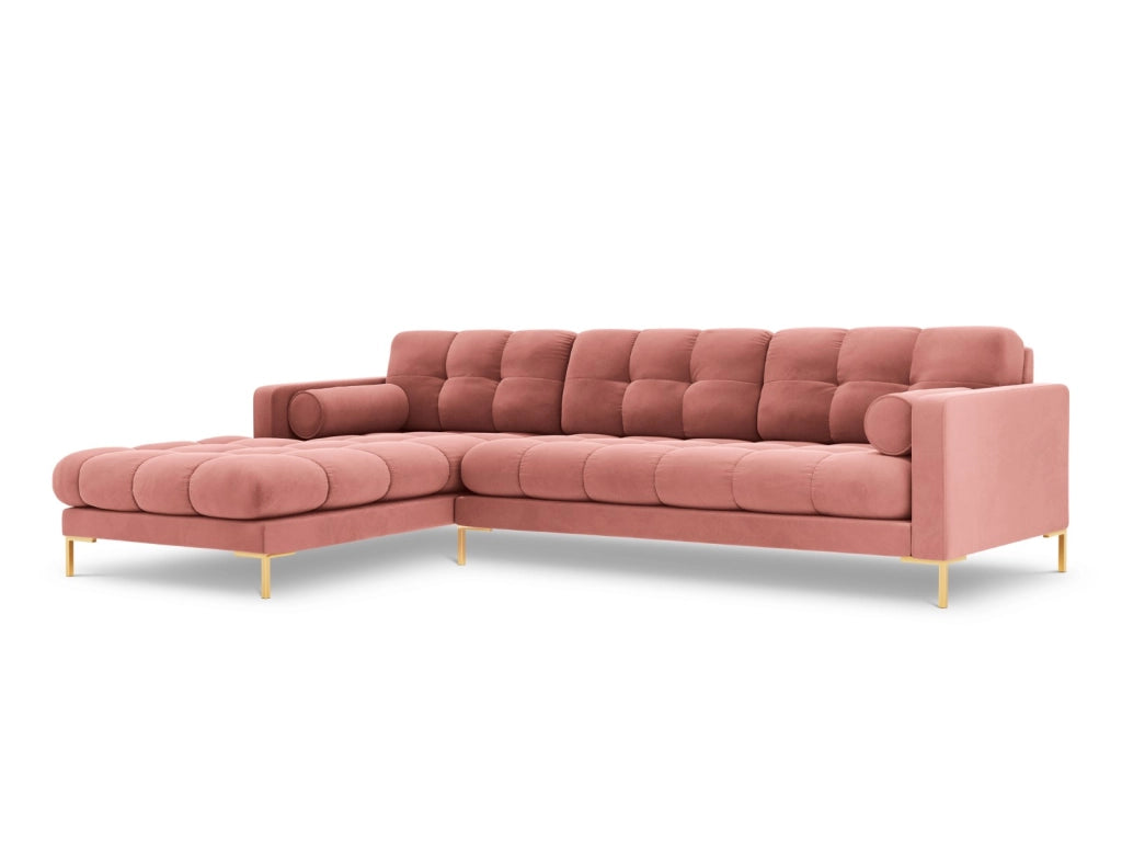 Cosmopolitan Design - Divano angolare sinistro "Bali" 5 posti in velluto rosa 
