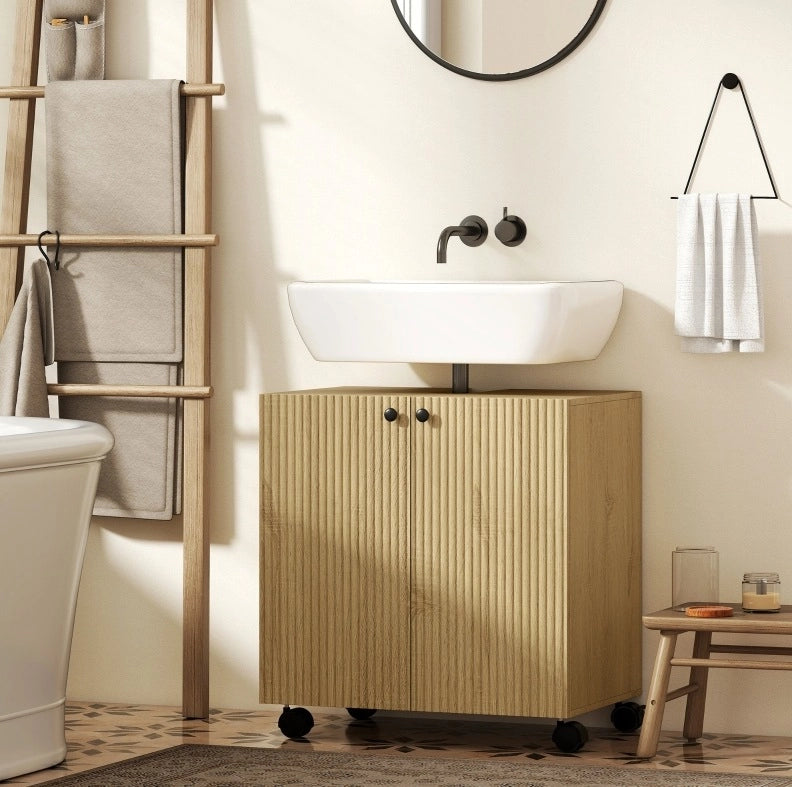 Mobile lavabo bagno con ripiano a 3 livelli e ruote