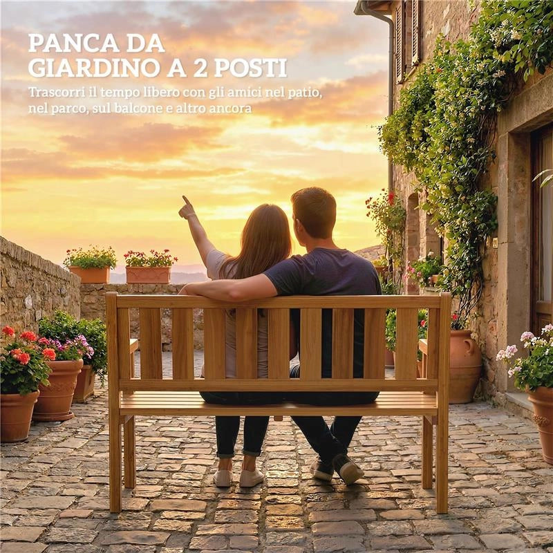 PANCHINA DA GIARDINO DA 2 POSTI LEGNO DI ABETE A DOGHE, 150X57X93 CM, COLOR TEAK