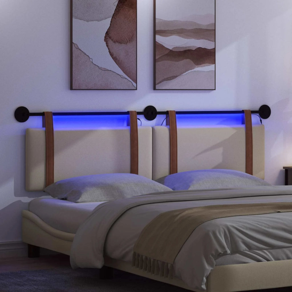 Testiera sospesa Con luce LED Crema PU Antico 3424021