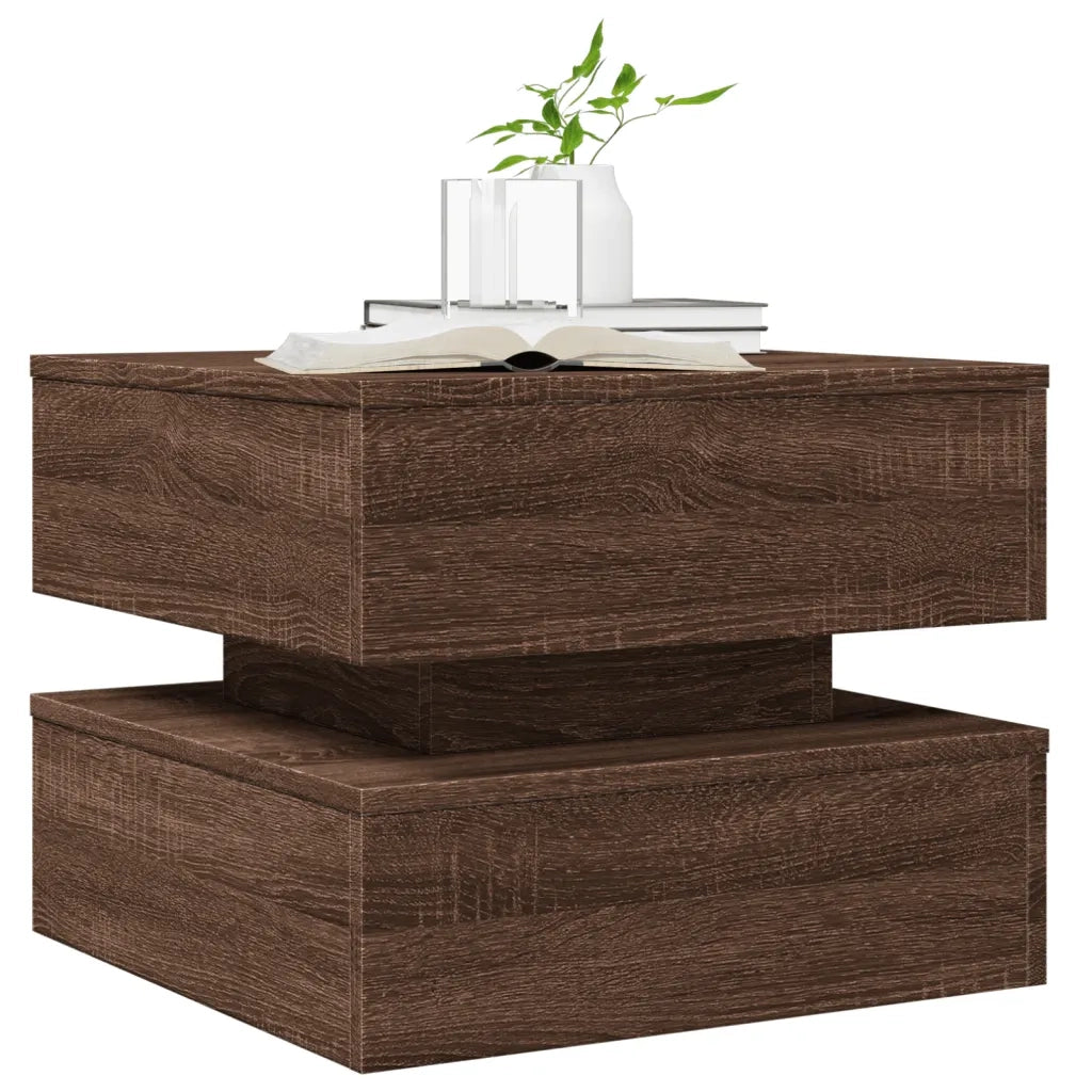 Tavolino da Salotto con Luci LED Rovere Marrone 50x50x40 cm 839860