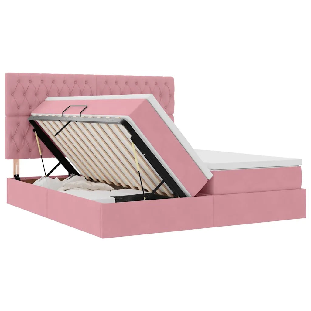 Letto con Contenitore con materasso Rosa 180 x 200 cm Velluto