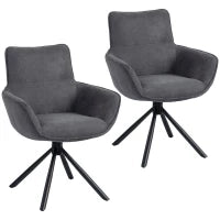Set di 2 Sedie Girevoli e Morbide con Braccioli, Gambe in Metallo, Grigio Scuro