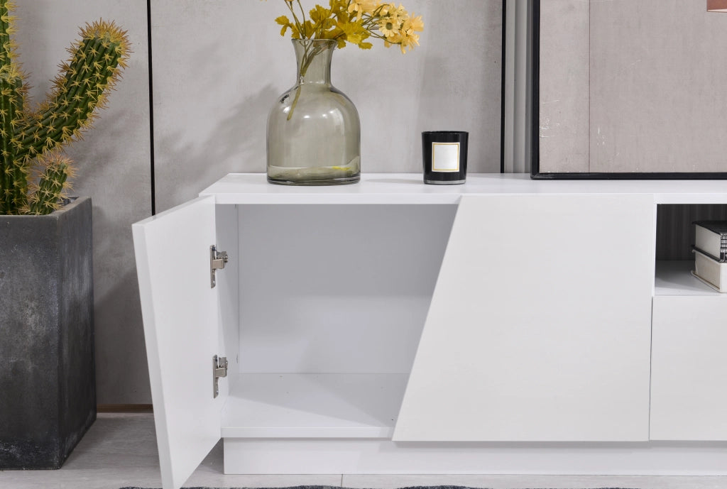 Mobile TV moderno bianco 170 cm in MDF con design patchwork diagonale