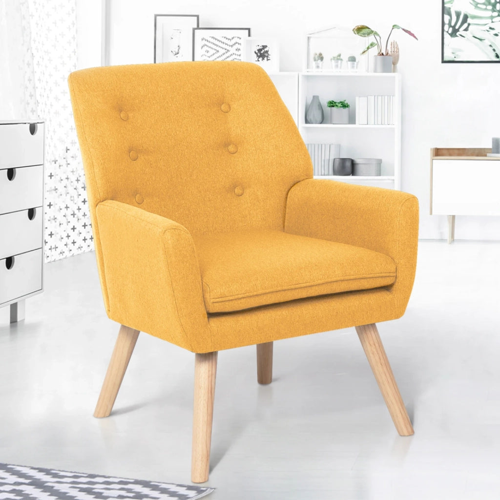 IDMarket - Poltrona scandinava in tessuto giallo senape NAT