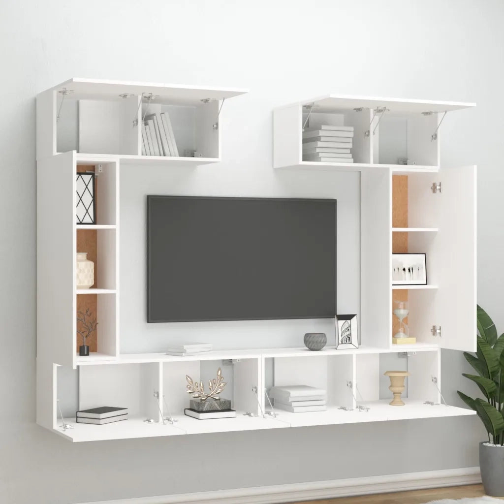 Set di Mobili Porta TV 6 pz-Credenza per TV Bianco in Legno Multistrato 386446
