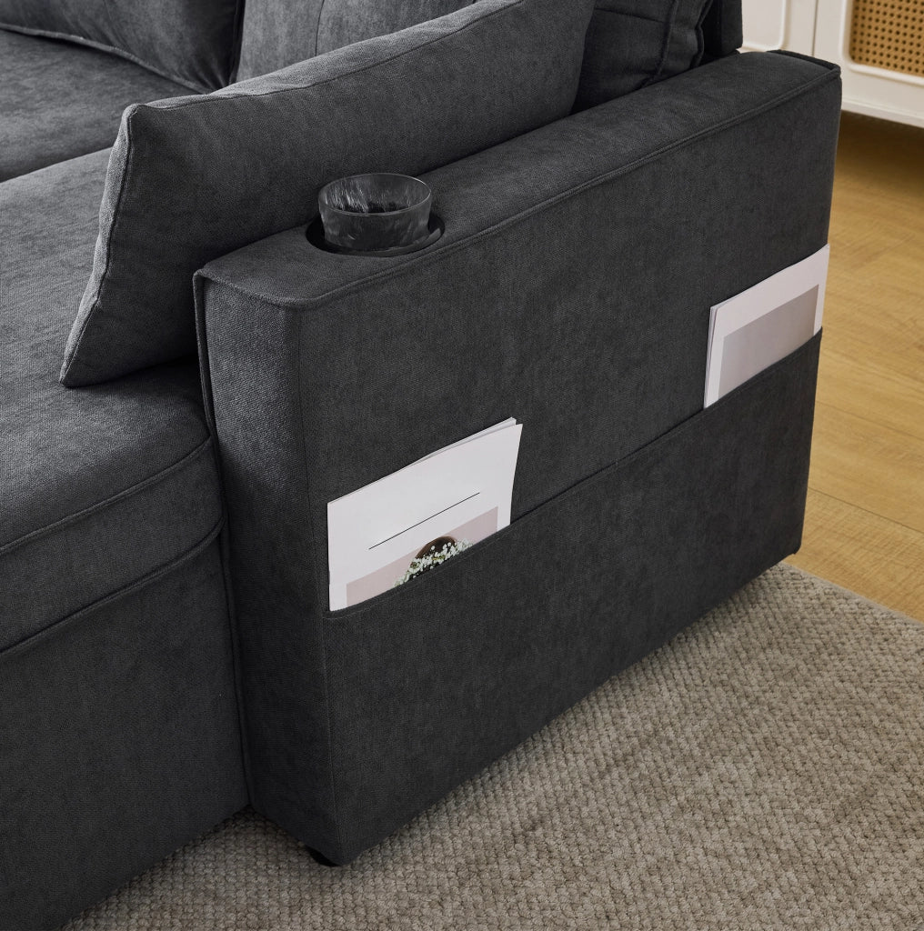 Divano letto angolare reversibile 3 posti grigio con vano contenitore