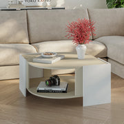 Tavolino Centrale da Salotto Klipsari con Piano Curvo 75 x 75 x 40 cm - Bianco / Color Avena Oatmeal [en.casa]