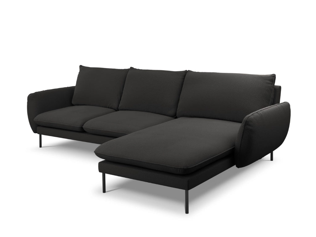 Cosmopolitan Design - Divano angolare destro "Vienna" 5 posti in bouclé nero 