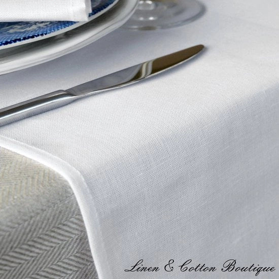 Tela da Cucina Classica Bianca - 50% Lino 50% Cotone - 47 x 270 cm - Tovaglie per Tavolo Cucina Famiglia Diner - Matrimonio Compleanno Ristorante Hotel