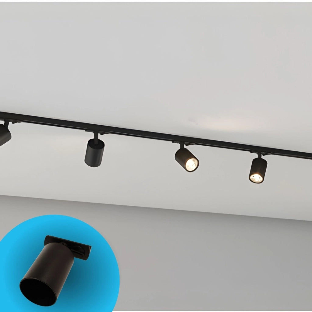 Porta Faretto da Binario Mono Fase, Attacco GU10 orientabile e ruotabile, Max 50W 220V, Nero