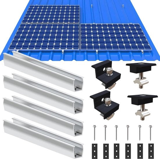 Supporto per pannelli solari per tetto piano con chiusura regolabile - Kit di montaggio per 2 pannelli solari