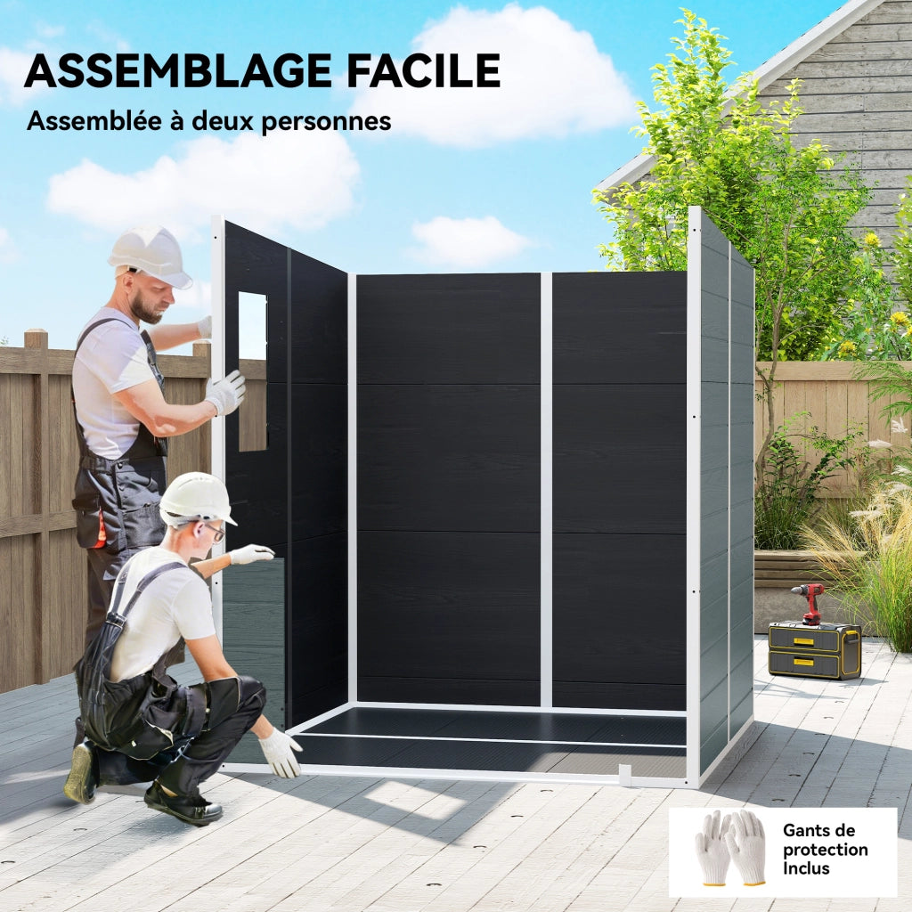 Casetta da Giardino in Resina con 2 Porte e 3 Finestre ¨C Zephmum ¨C Grigio 3.3 m2