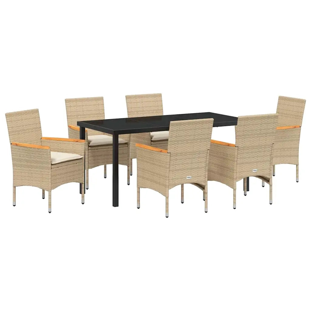 Set da Pranzo per Giardino con cuscino 7 pcs Beige polyrattan
