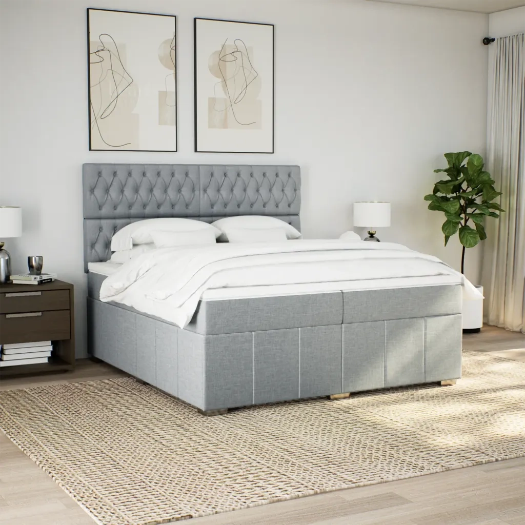 Giroletto a Molle con Materasso Grigio Chiaro 200x200cm Tessuto