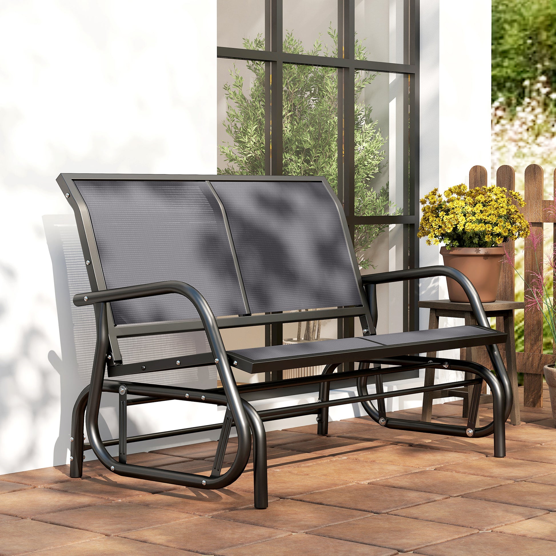 Panchina a Dondolo 2 Posti da Giardino 120x70x85 cm in Metallo e Tessuto a Rete Grigio