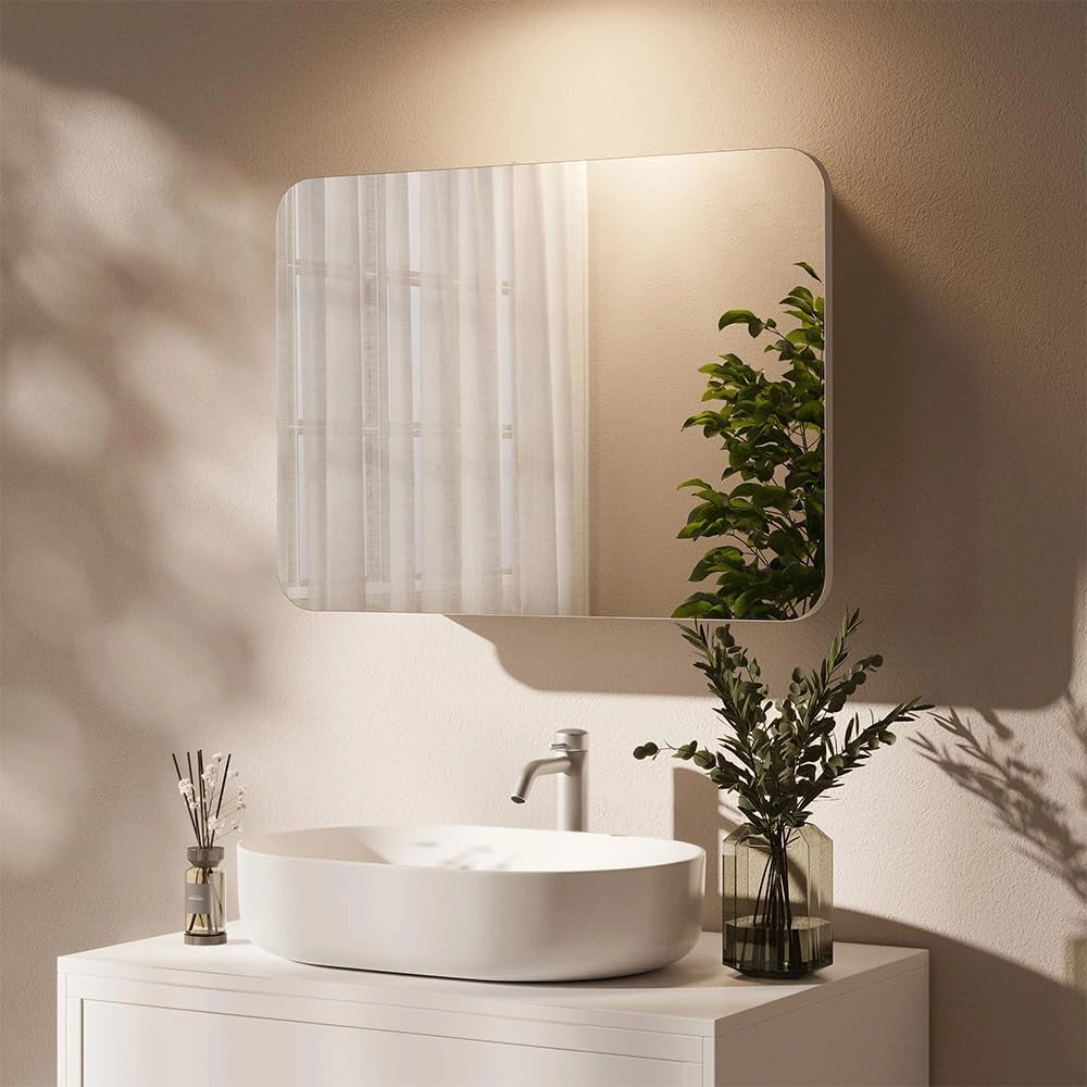 Specchio contenitore bagno Zino, Bianco, 70 x 50 cm con ripiani