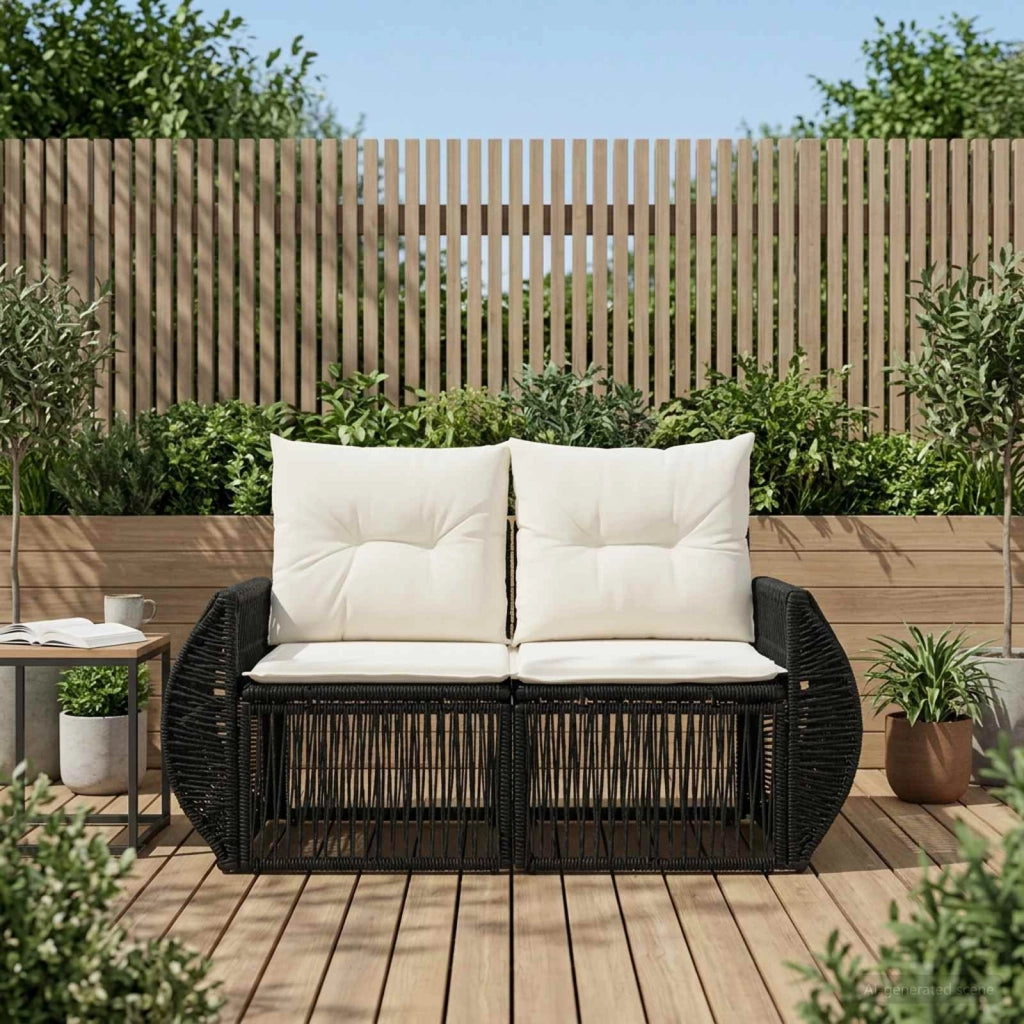 Divano da giardino 2-Numero di posti Nero polyrattan 42026701