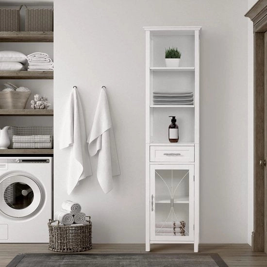 Cassettiere per bagno alta - Mobili per bagno in legno con lavello e 3 ripiani - Cassettiera per bagno alta in legno bianca

Specifiche tecniche:
- Modello: 
- Materiale: Legno
- Colore: Bianco
- Caratteristiche: Con lavello e 3 ripiani