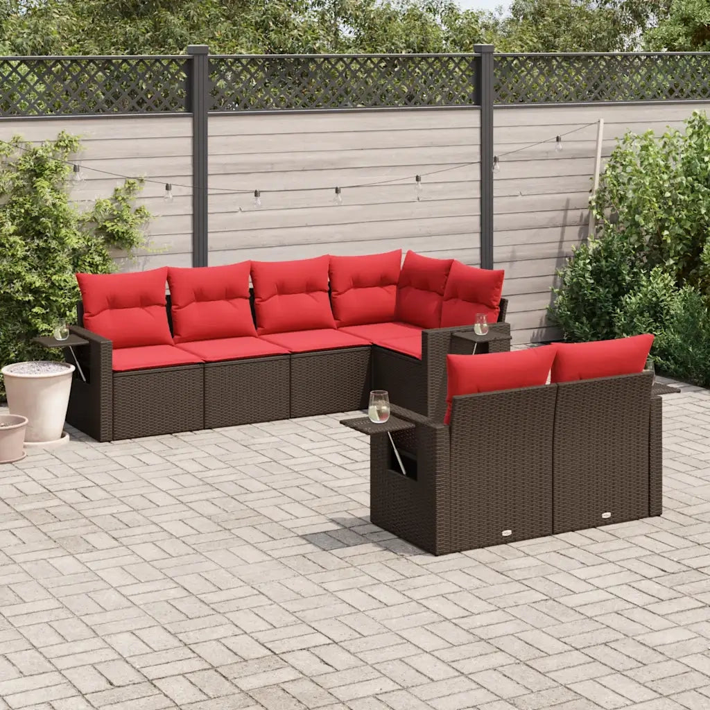 Set Divani da Giardino 7 pz con Cuscini Marrone in Polyrattan 3220413