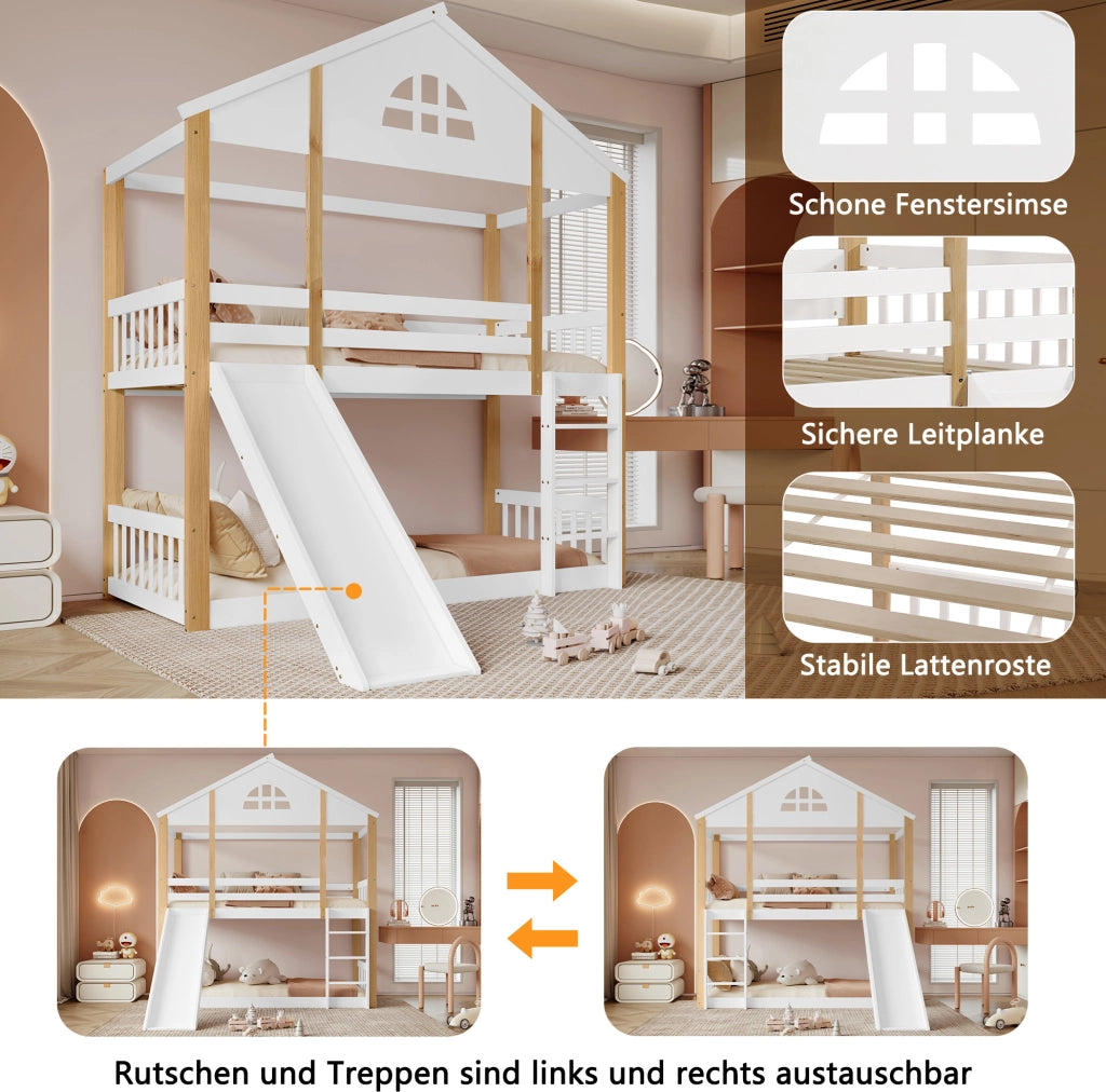 Letto a castello per bambini 90x200 cm con scivolo
