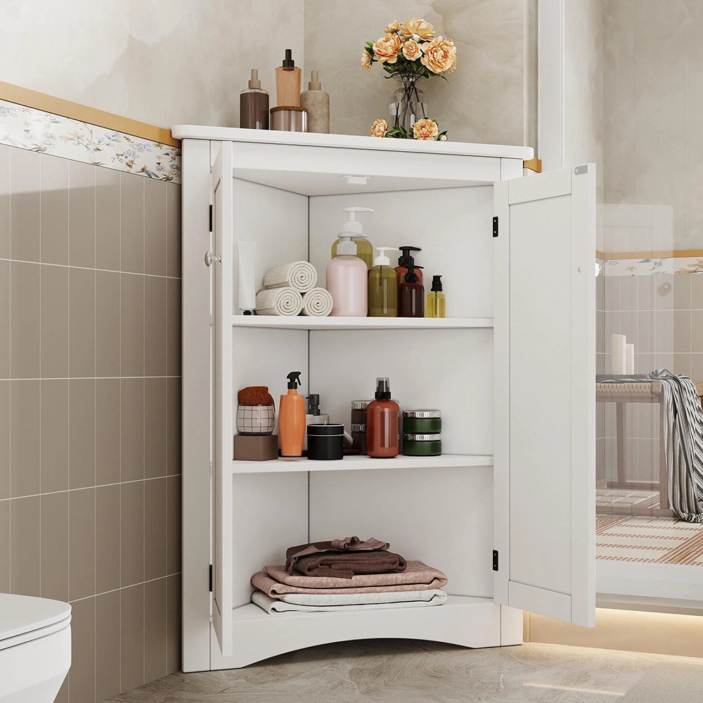 Armadio angolare per bagno - Xylo - 61,5 x 90 cm - Bianco - 2 ante, 3 ripiani, MDF laccato