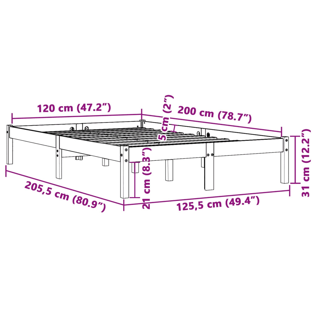 Giroletto senza Materasso Marrone Cera 120x200 cm Legno di Pino 844854