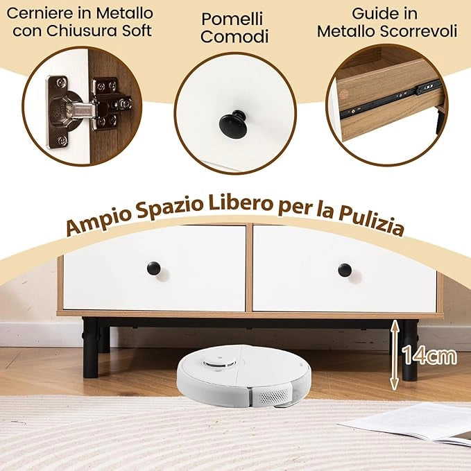 Credenza a Buffet, Armadietto da Cucina con 4 Cassetti, Scomparto Aperto e Gambe in Metallo, per Sala da Pranzo, Soggiorno, Ingresso, 80 x 45,5 x 97,5 cm (Naturale)