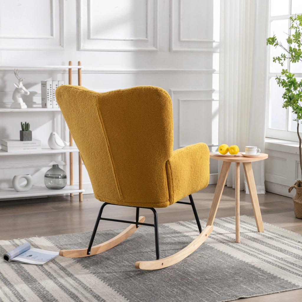 Poltrona Dondolo in Tessuto Boucl¨¦ Giallo ¨C MINIMAL ¨C Reclinabile, Imbottita, Soggiorno