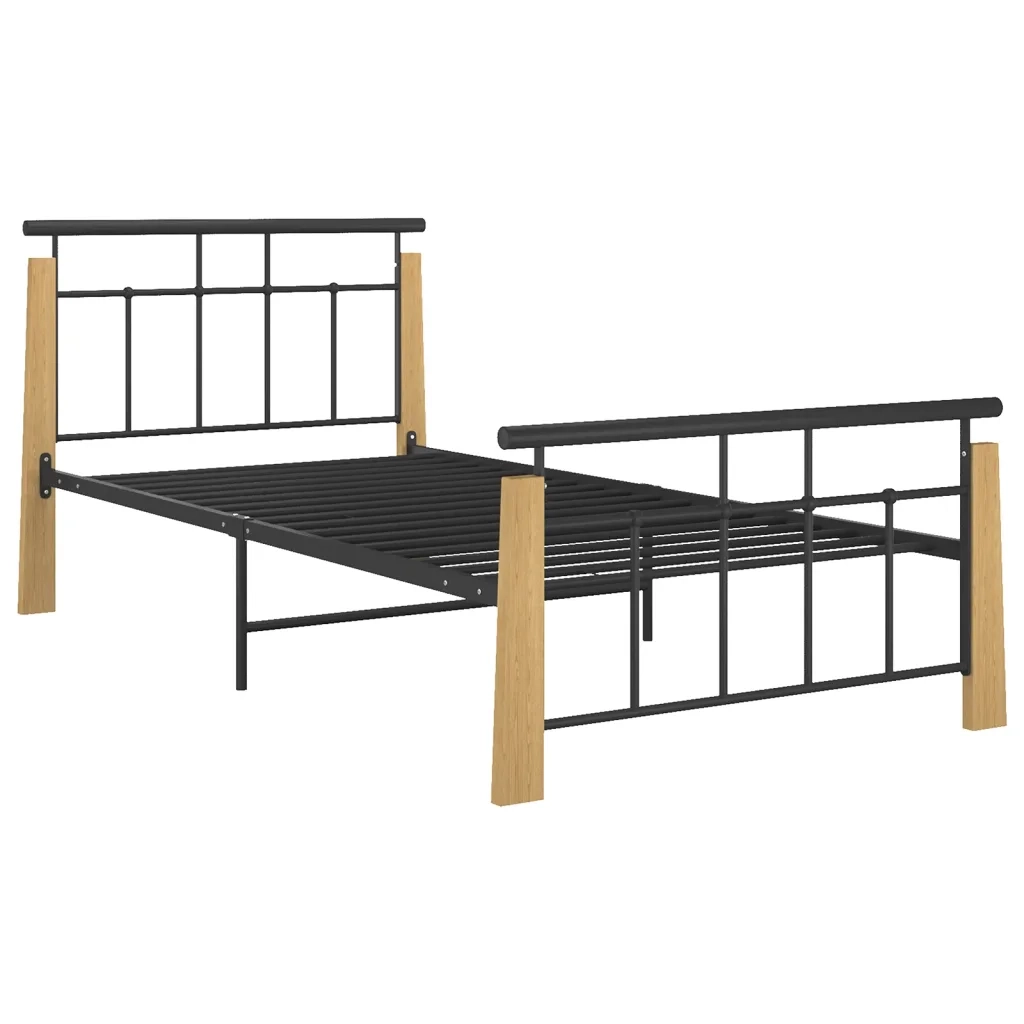 Giroletto-Struttura Letto in Metallo e Legno Massello di Rovere 90x200 cm