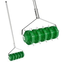 Rullo Aeratore per Prato con Punte e Manico Smontabile in Tre Pezzi, Verde