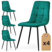 Set di 4 Sedie in velluto trapuntate NERO Verde Bottiglia gambe nere