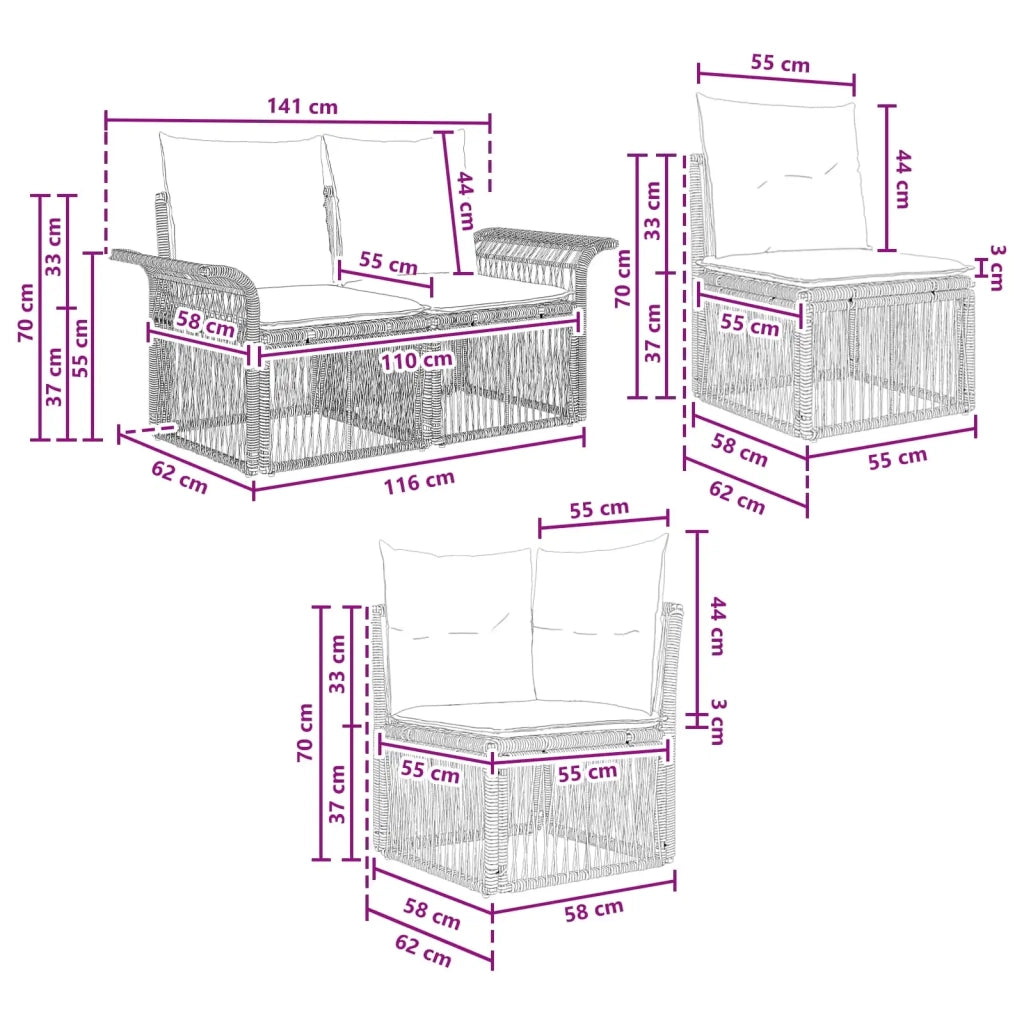 Set Divano da Giardino 7 pz 7-Numero di posti Nero polyrattan 3434929