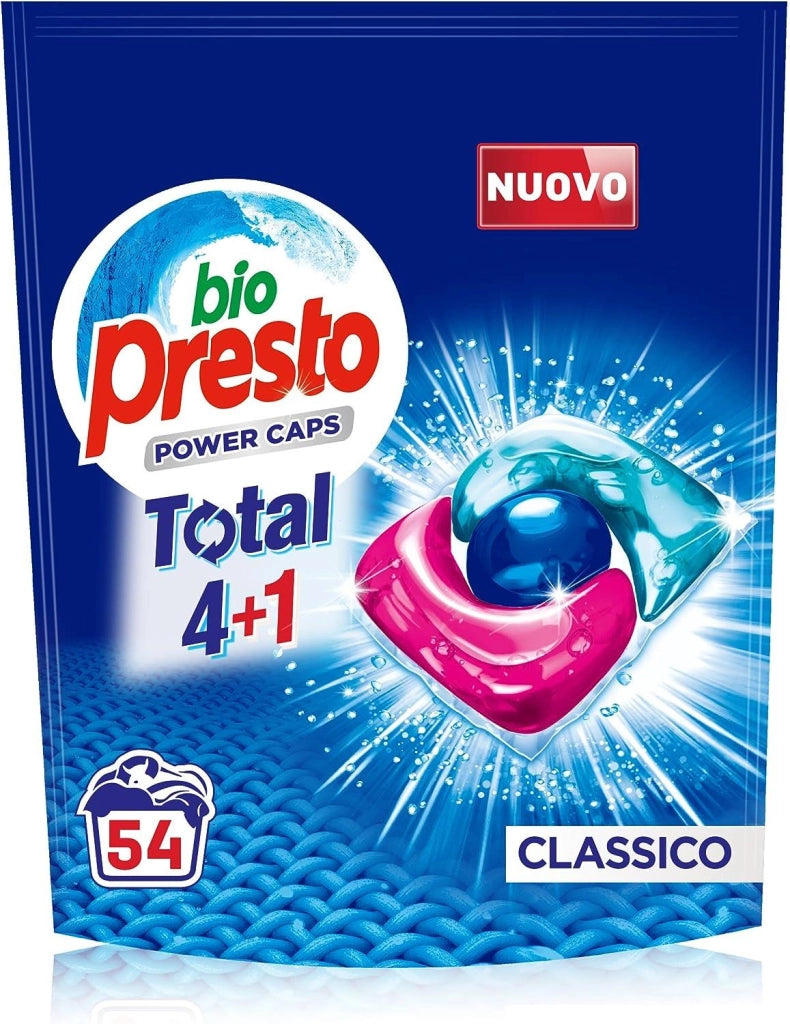 BIO PRESTO POWER CAPS CLASSICO DETERSIVO LAVATRICE PREDOSATO IN CAPSULE CONFEZIONE DA 54 LAVAGGI