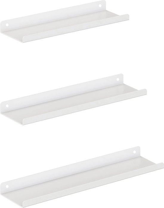 Set a tre elementi per pareti - pannello galleggiante - pannello bianco - finitura a specchio in acciaio - leggero - facile da installare - progetto spazievitore - 30 cm x 9 cm x 2,5 cm / 35 cm x 9 cm x 2,5 cm / 40 cm x 9,5 cm x 2,5 cm