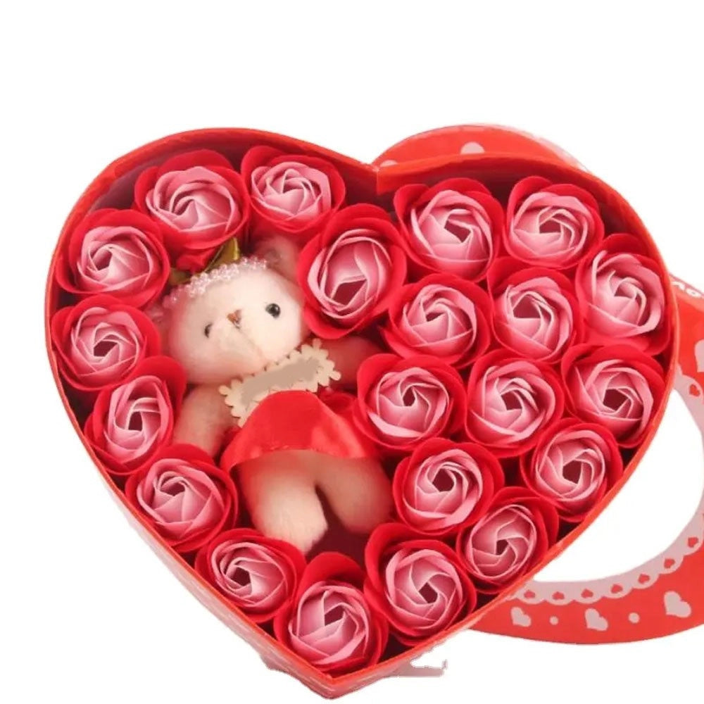 Trade Shop - Scatola Regalo A Forma Di Cuore Con Orsetto E Rose Per San Valentino Anniversari -