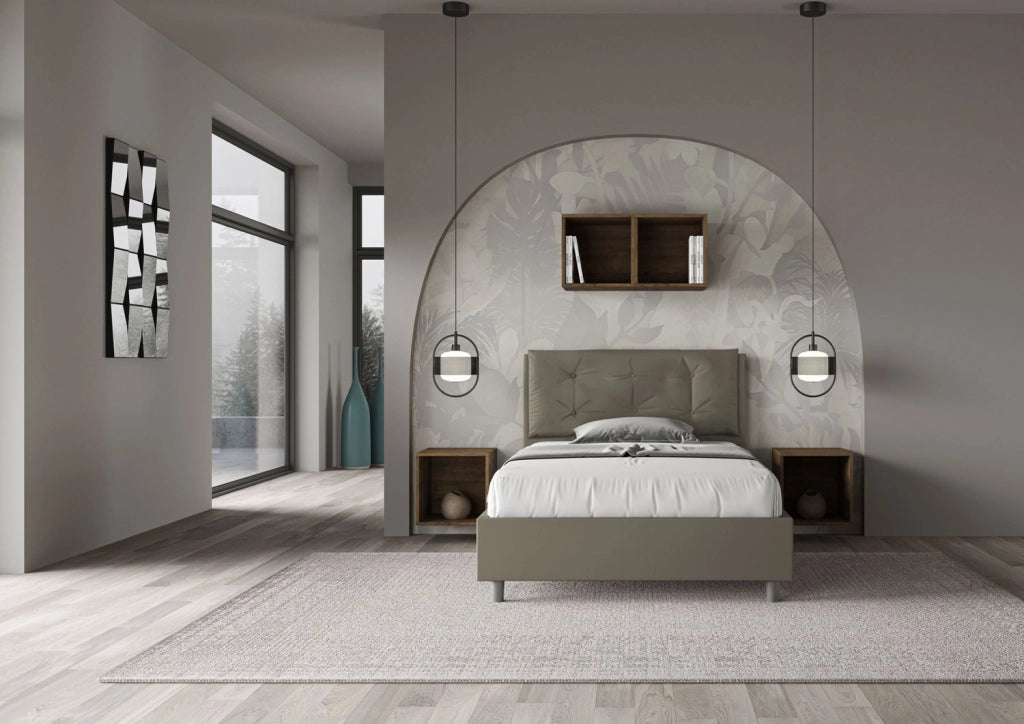 BS COM Letto una piazza e mezza contenitore imbottito 120x200 similpelle cappuccino