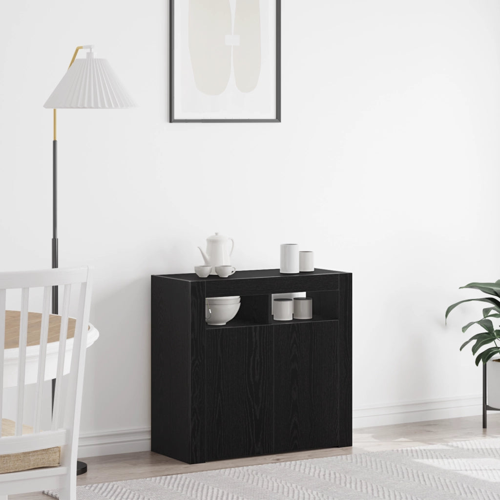 Mobile con luci LED Rovere Nero 80x35x75 cm in legno ingegnerizzato