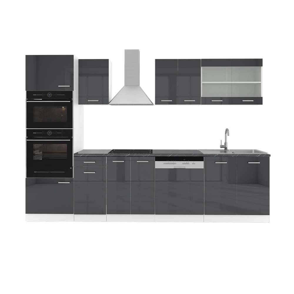 Vicco Cucina componibile Antracite lucido/bianco 300 cm con armadio alto, PL Antracite