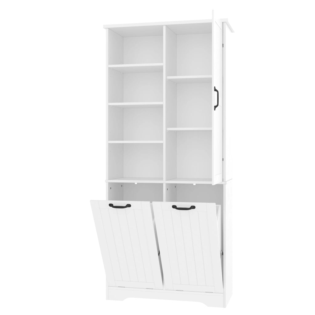 Mobile bagno 78 x 35 x 172,7 cm in MDF laccato bianco con doppio cesto portabiancheria e vani contenitori