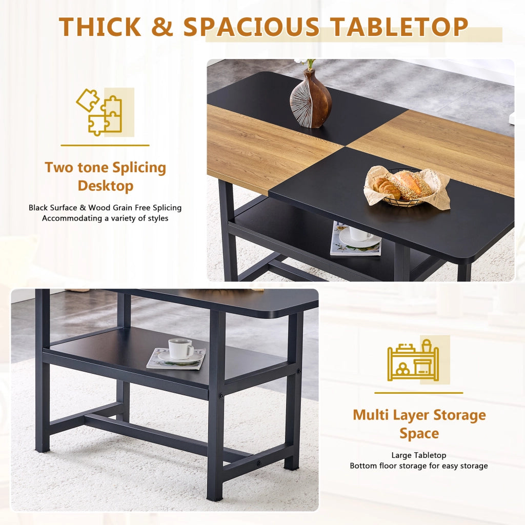 Tavolo da pranzo per 4 persone con ripiano contenitore e 4 sedie stile moderno in MDF e metallo marrone nero 160 cm