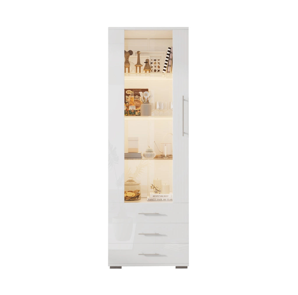 Vetrina verticale bianca 60 x 35 x 180 cm in MDF con LED controllato da app e 3 cassetti