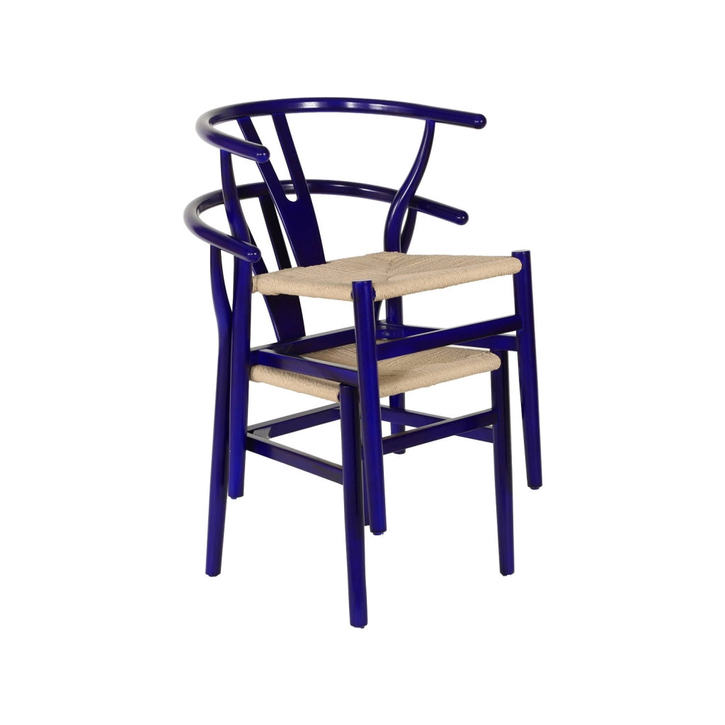 Set 2 sedie in legno con seduta in corda, blu