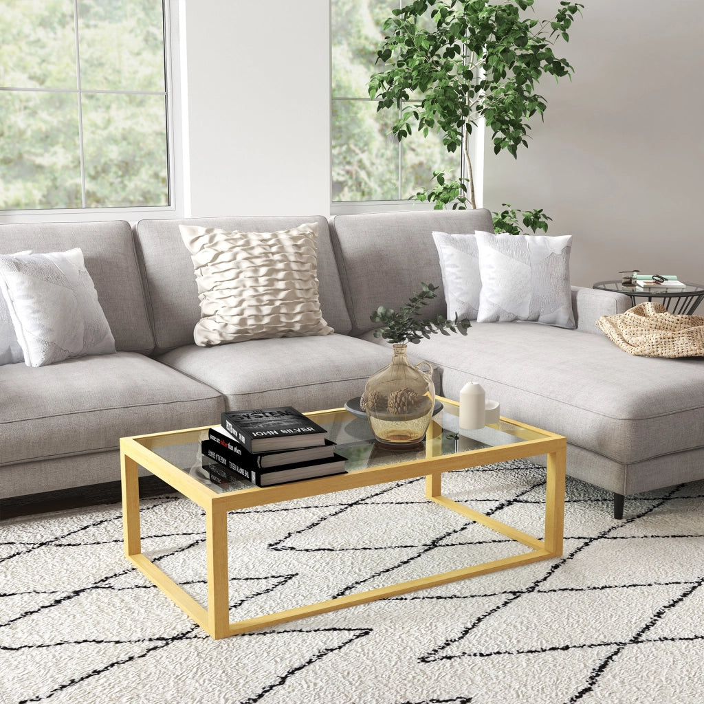 Tavolino da salotto rettangolare con piano in vetro temperato e telaio in legno ¨C Minimal ¨C 100x60x35 cm